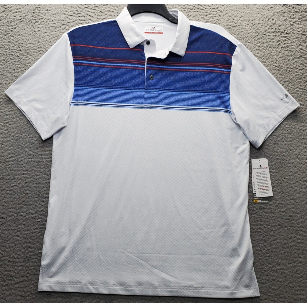 Grand Slam Golf Performance Polo Shirt Mens Medium Multi Striped Sun Protection